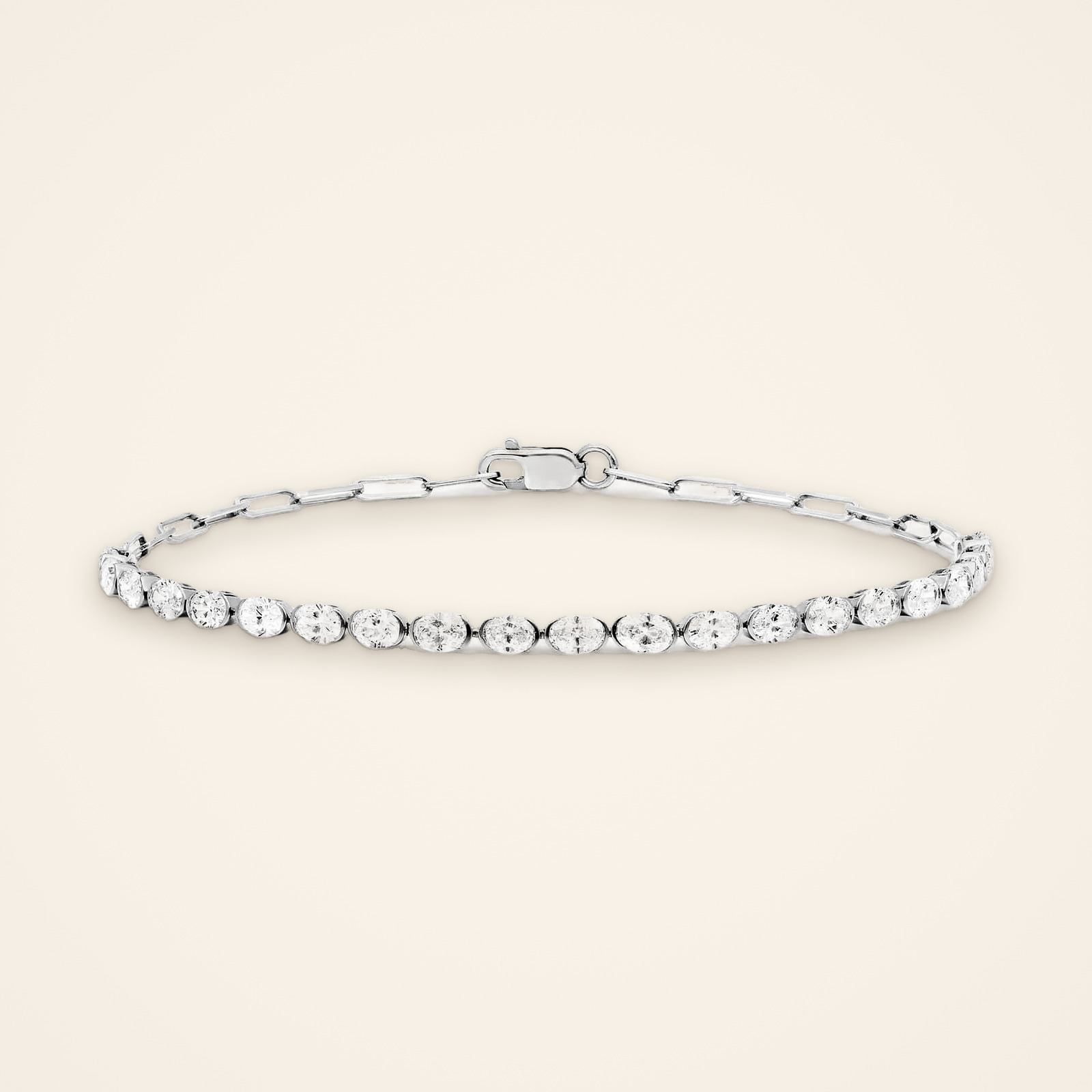 TBR073-1 Statement Oval Bezel Diamond Paperclip Bracelet - Traditions