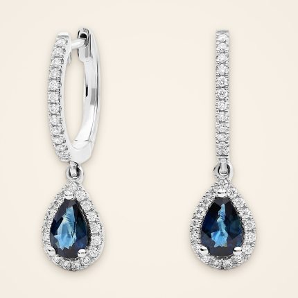 Pear Blue Sapphire Diamond-Framed Drop Earrings - Traditions