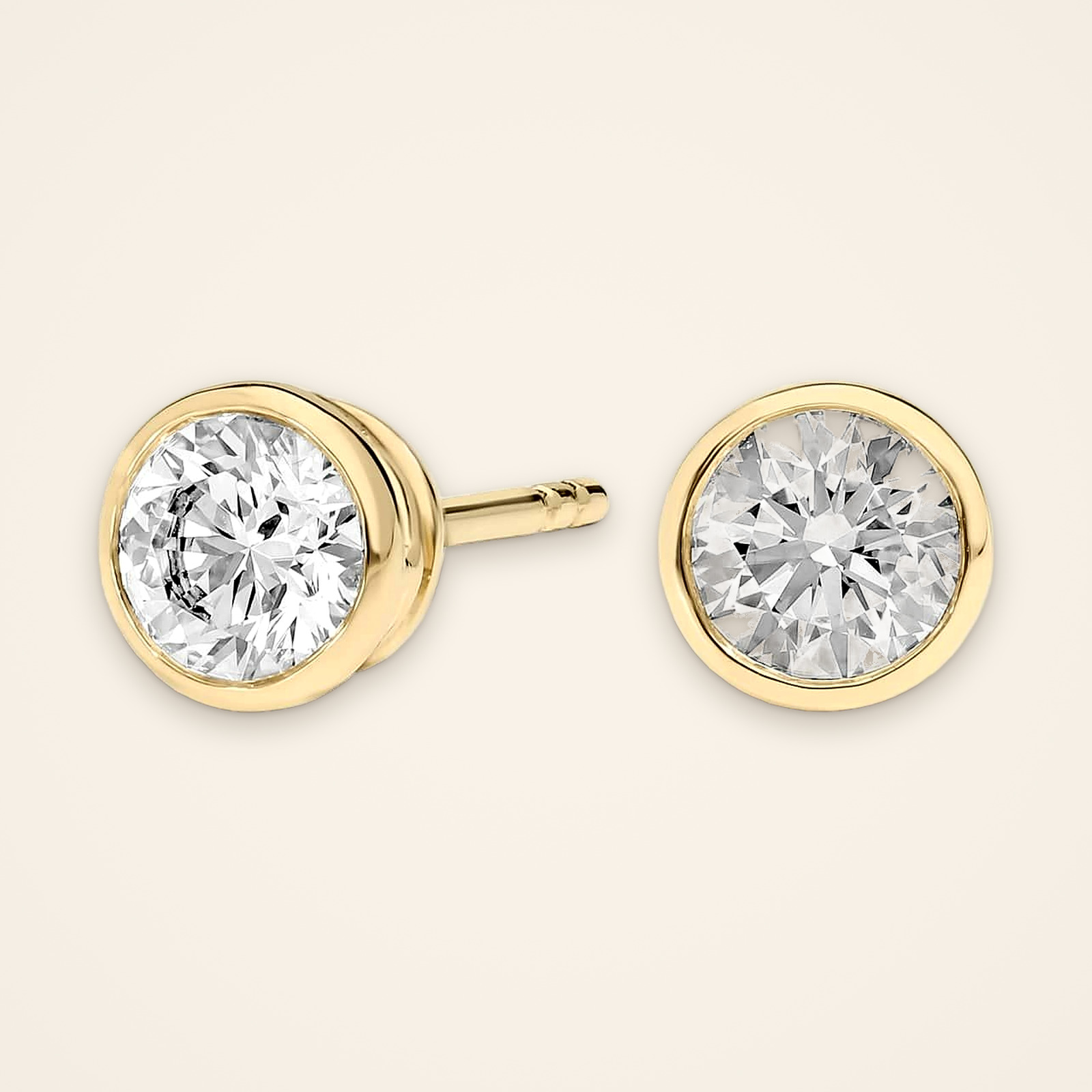 TER051-1 Classic Gold-Rimmed Diamond Stud Earrings - Traditions