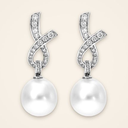 South Sea Pearl and Pavé Bow Earrings - Traditions