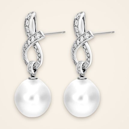 South Sea Pearl and Pavé Bow Earrings - Traditions