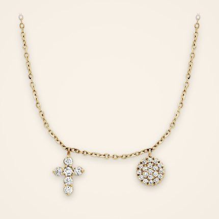 Everyday Cross and Pavé Disc Diamond Necklace - Traditions