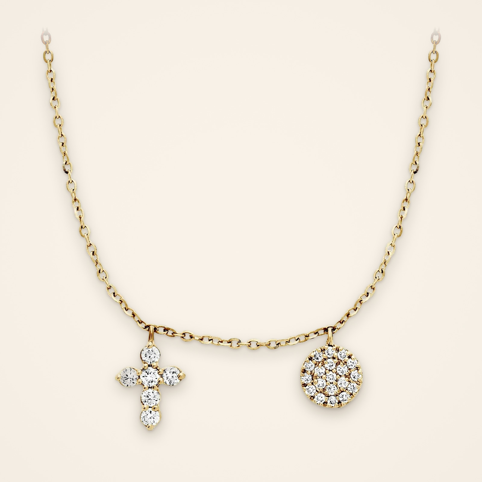 TN102-1 Everyday Cross and Pavé Disc Diamond Necklace - Traditions