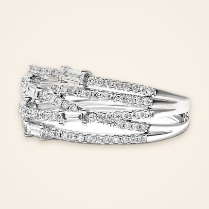 Statement Layered-Row Mixed-Cut Diamond Ring - Traditions