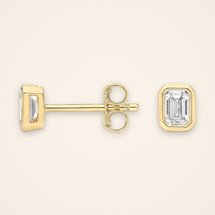 Classic Bezel-Set Emerald-Cut Diamond Stud Earrings - Traditions