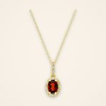 Classic Oval Garnet Pavé Halo Gold Pendant - Traditions