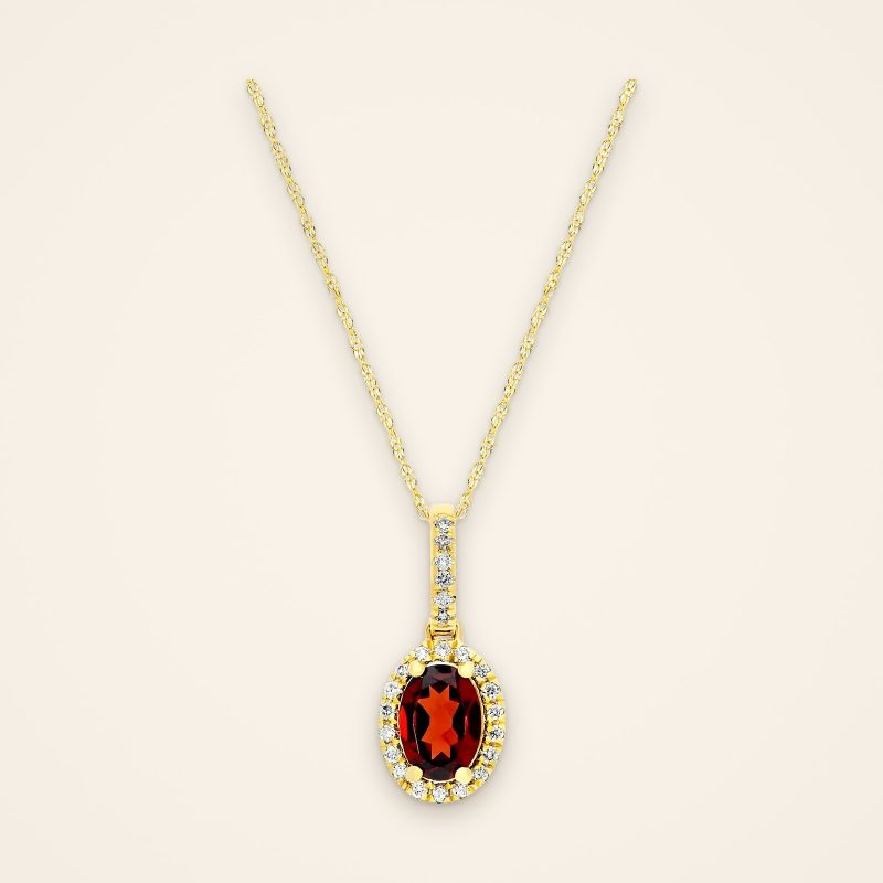 Classic Oval Garnet Pavé Halo Gold Pendant - Traditions