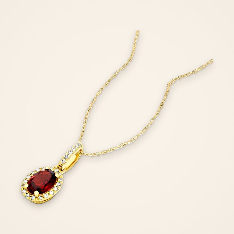 Classic Oval Garnet Pavé Halo Gold Pendant - Traditions