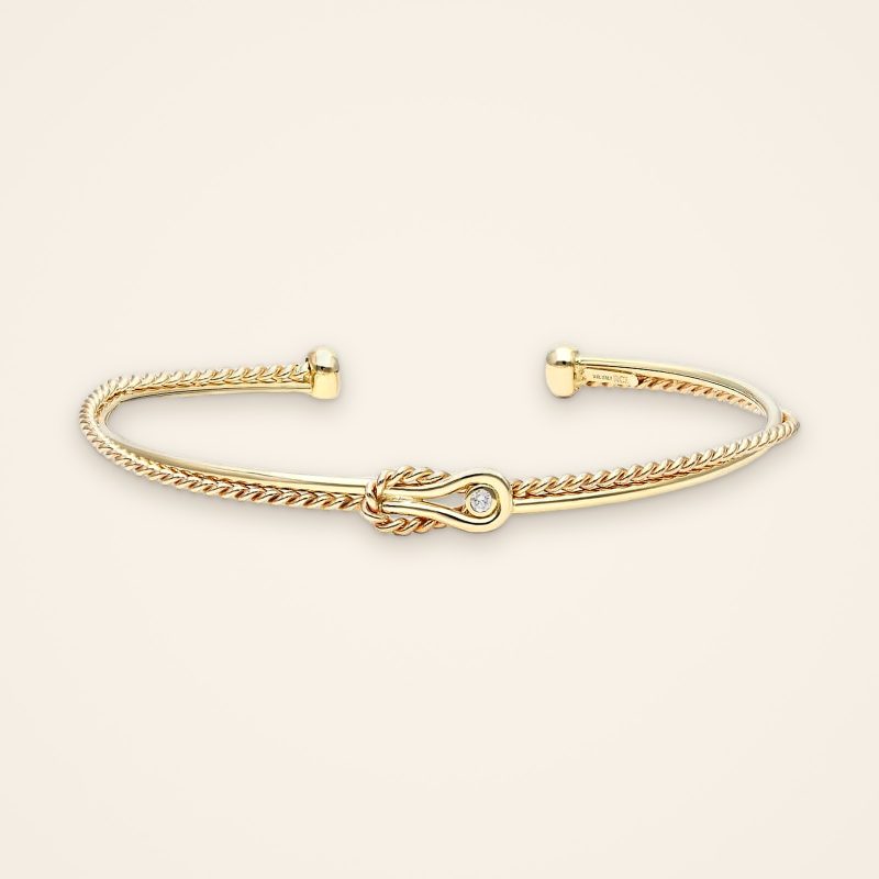 Contemporary Knotted Rope and Polished Wire Diamond Cuff - Traditions