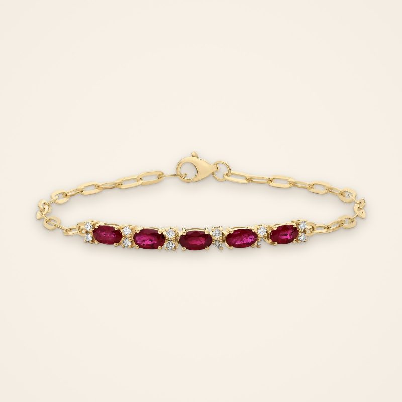 Contemporary Ruby and Diamond Paperclip Link Bracelet - Traditions