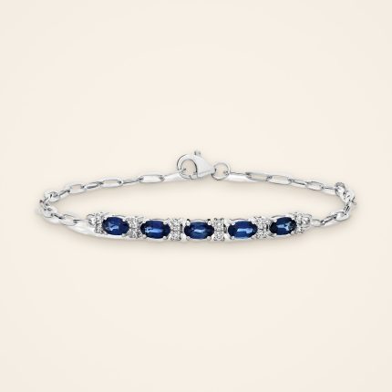 Everyday Blue Sapphire Station Paperclip Bracelet - Traditions