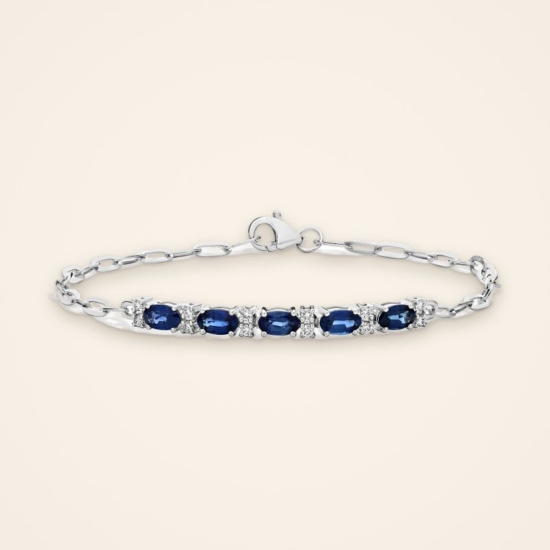 Everyday Blue Sapphire Station Paperclip Bracelet - Traditions