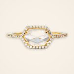 Everyday Hexagon White Topaz Milgrain Halo Ring - Traditions