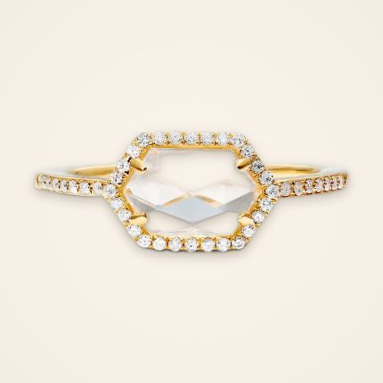 Everyday Hexagon White Topaz Milgrain Halo Ring - Traditions
