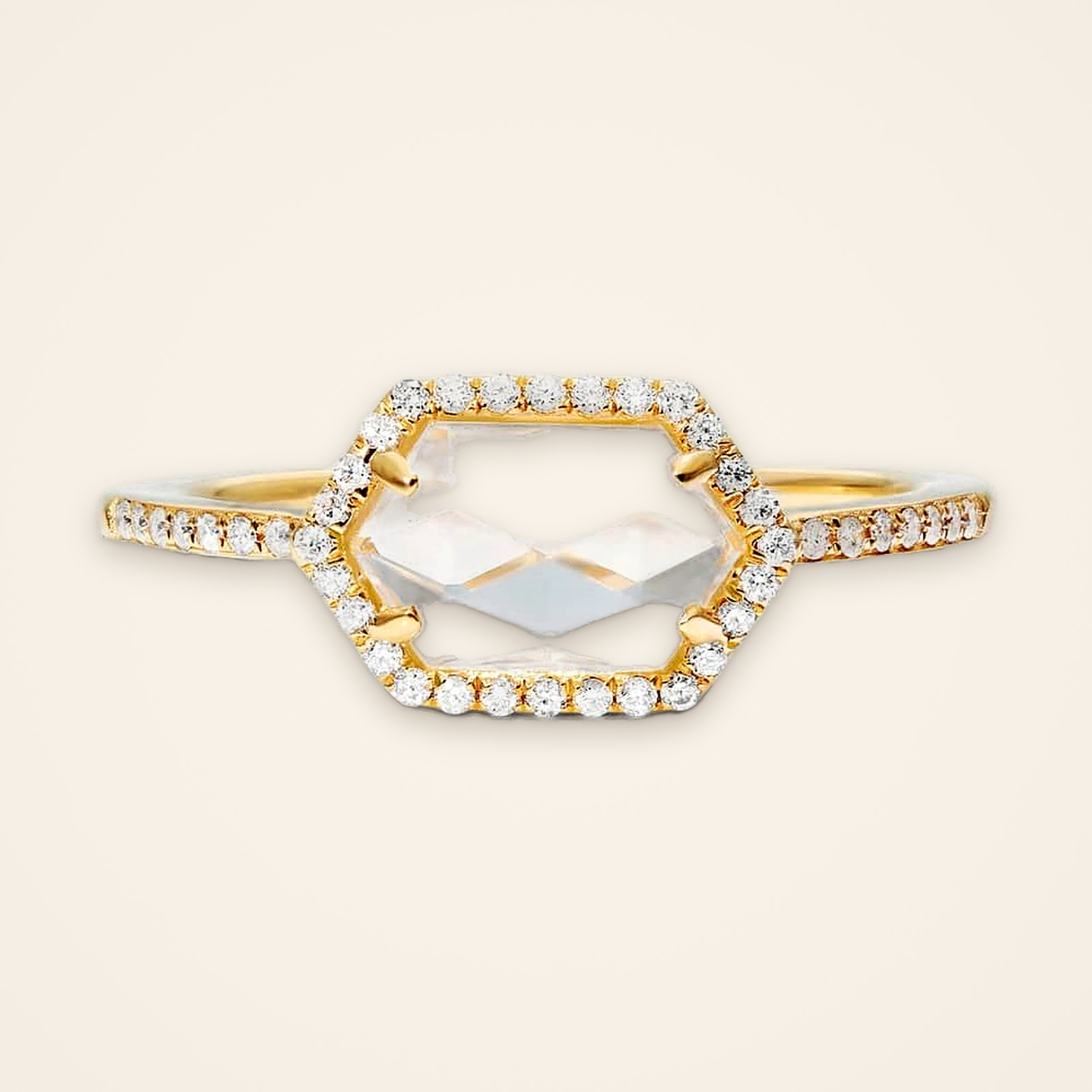everyday-hexagon-white-topaz-milgrain-halo-ring-1 Everyday Hexagon White Topaz Milgrain Halo Ring - Traditions