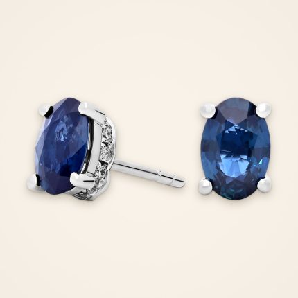Everyday Oval Sapphire Pavé-Basket Stud Earrings - Traditions