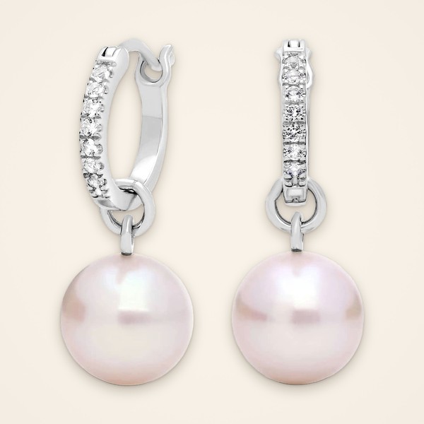 Everyday Pearl and White Topaz Convertible Hoops: sterling silver hoops with white topaz and detachable freshwater cultured pearl drops - Traditions by Pooja Backliwal