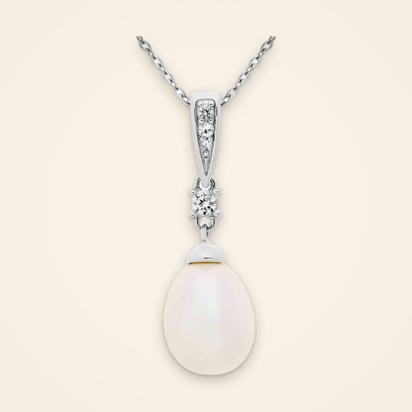 Everyday Single Pearl Silver Necklace: one white freshwater cultured pearl with a white topaz accent on a sterling silver chain - Traditions by Pooja Backliwal