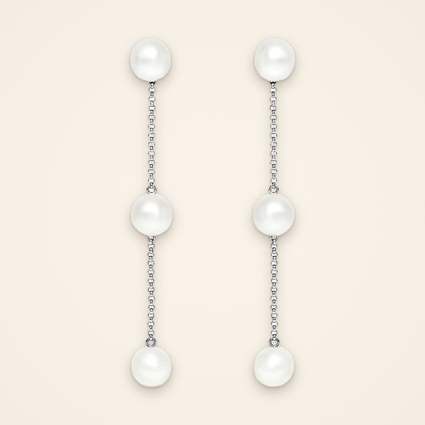 Everyday Three-Pearl Chain Drop Earrings - Traditions by Pooja Backliwal