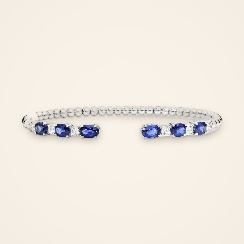 Statement Beaded Sapphire and Diamond Open Cuff - Traditions
