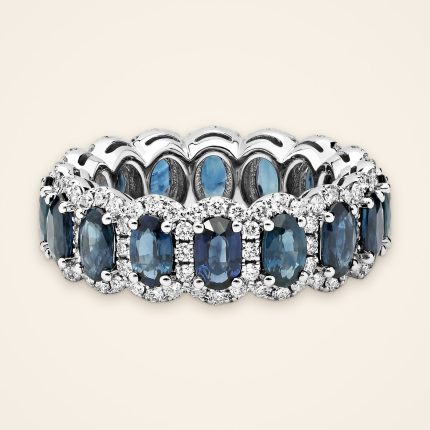 Statement Blue Sapphire Halo Eternity Ring - Traditions