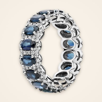 Statement Blue Sapphire Halo Eternity Ring - Traditions