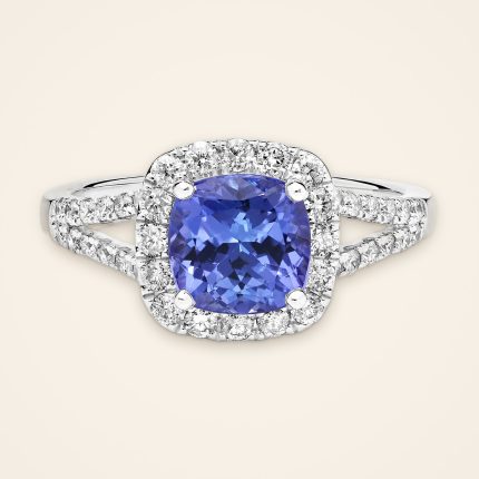 Statement Cushion-Cut Tanzanite Split-Band Halo Ring - Traditions