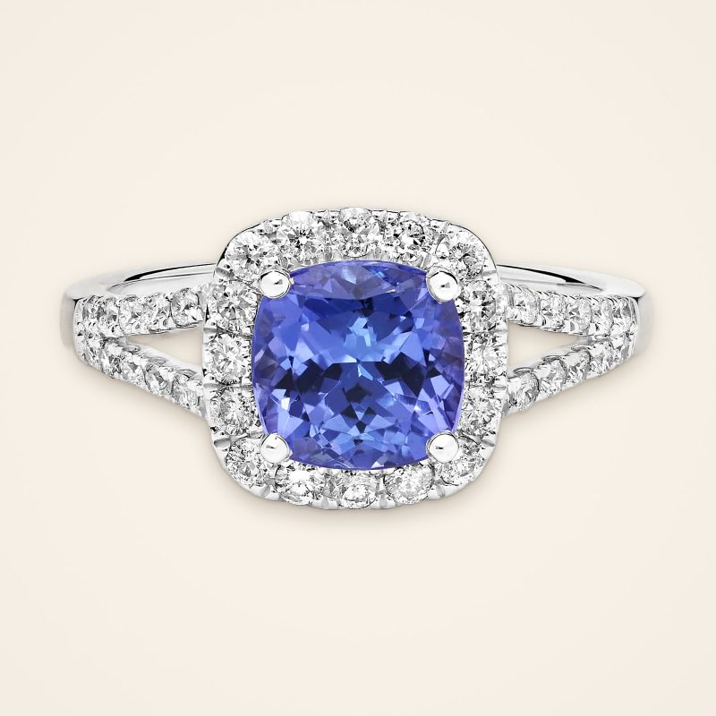 Statement Cushion-Cut Tanzanite Split-Band Halo Ring - Traditions