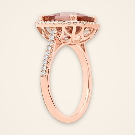 Statement Cushion Morganite Rose Gold Halo Ring - Traditions