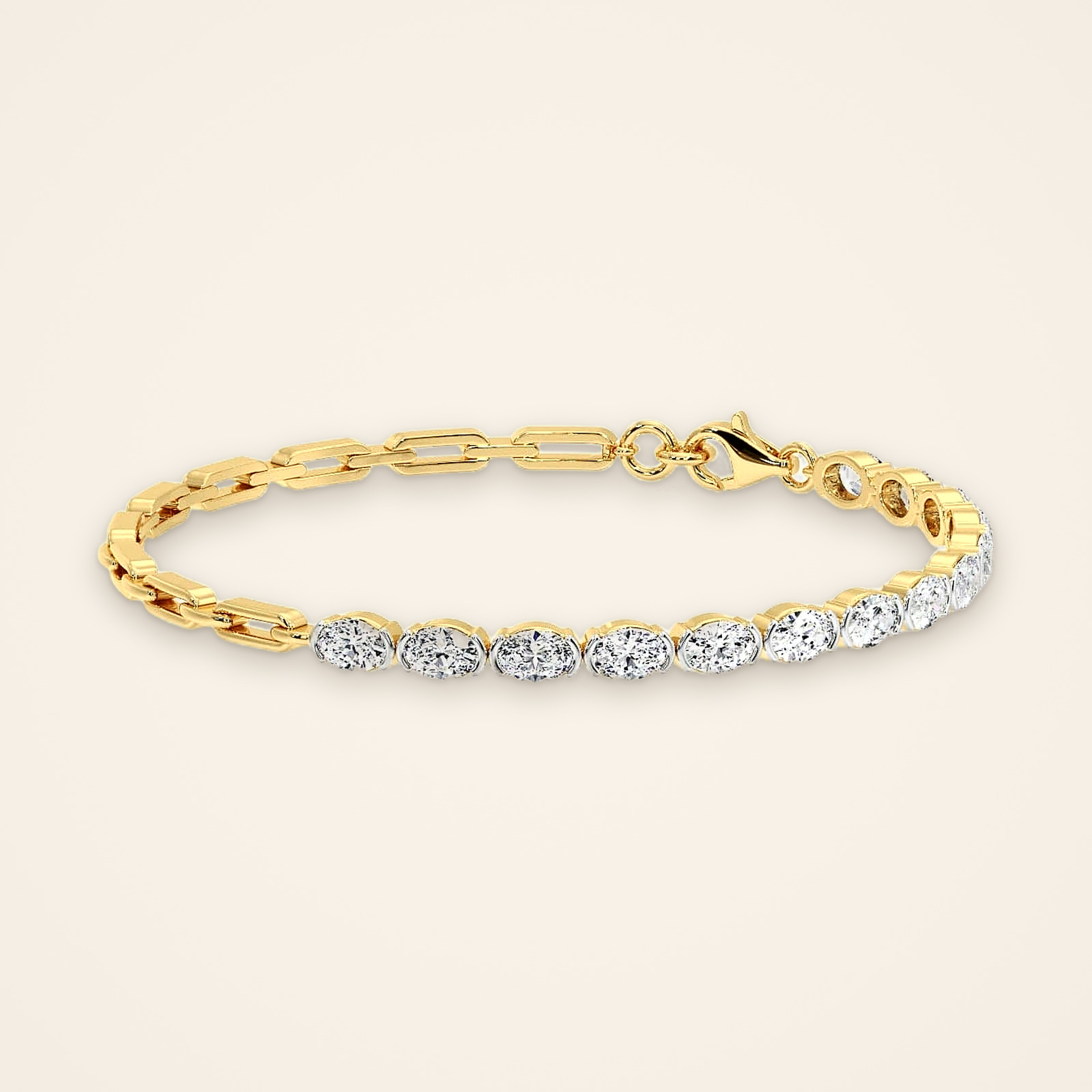 Statement East-West Oval Laboratory-Grown Diamond and Link Bracelet - Traditions Statement East-West Oval Laboratory-Grown Diamond and Link Bracelet - Traditions