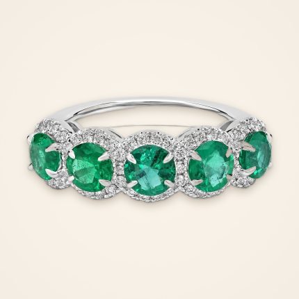 Statement Five-Emerald Diamond Halo Ring - Traditions