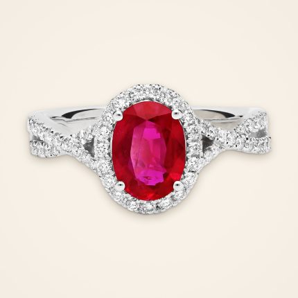 Statement Oval Ruby Twisted Pavé Halo Ring - Traditions