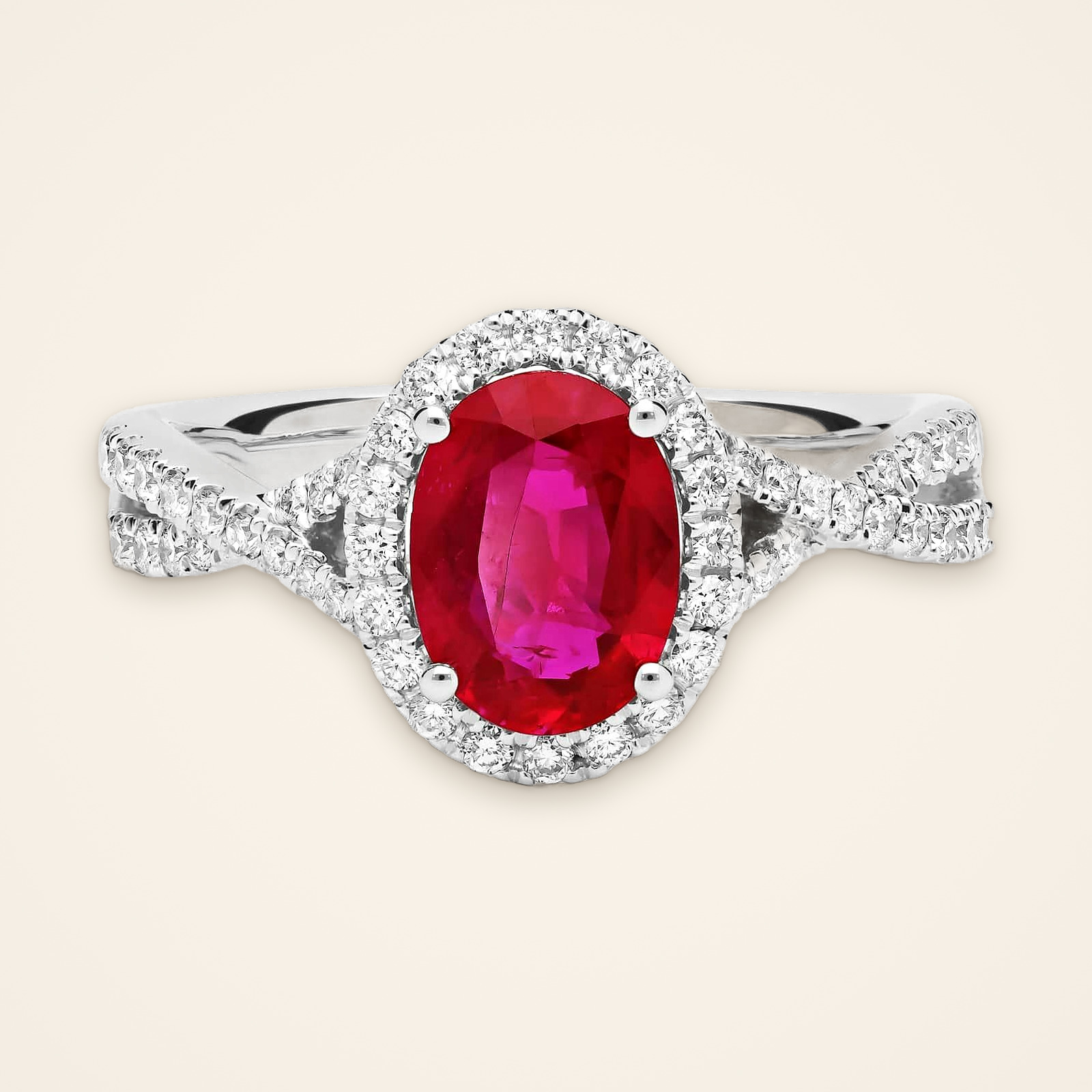 statement-oval-ruby-twisted-pave-halo-ring-1 Statement Oval Ruby Twisted Pavé Halo Ring - Traditions