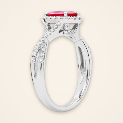 Statement Oval Ruby Twisted Pavé Halo Ring - Traditions
