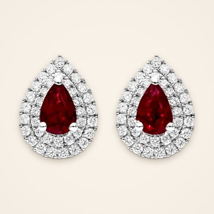 Statement Pear Ruby Double-Halo Stud Earrings - Traditions