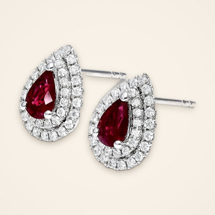 Statement Pear Ruby Double-Halo Stud Earrings - Traditions