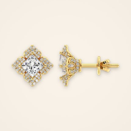 Statement Princess-Cut Laboratory-Grown Diamond Petal Halo Stud Earrings - Traditions
