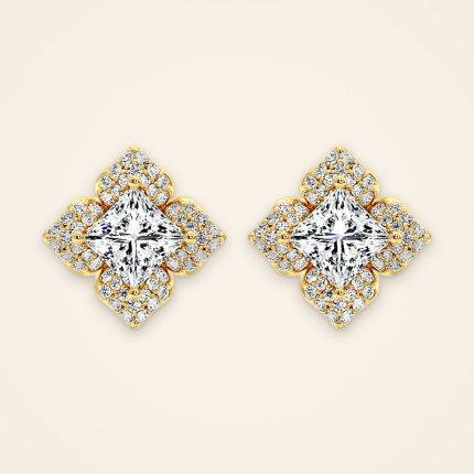 Statement Princess-Cut Laboratory-Grown Diamond Petal Halo Stud Earrings - Traditions