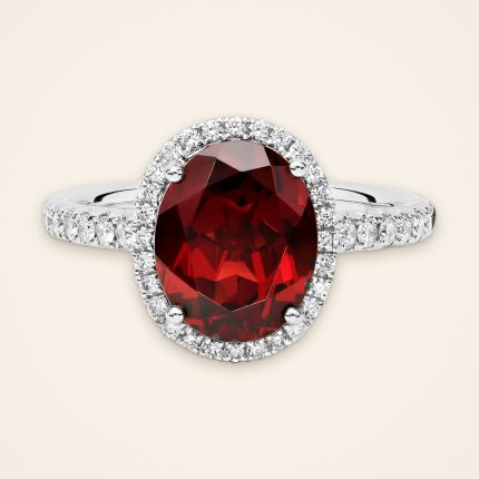 Statement Red Garnet Halo Ring with Pavé Shank - Traditions