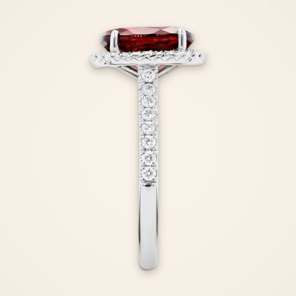 Statement Red Garnet Halo Ring with Pavé Shank - Traditions